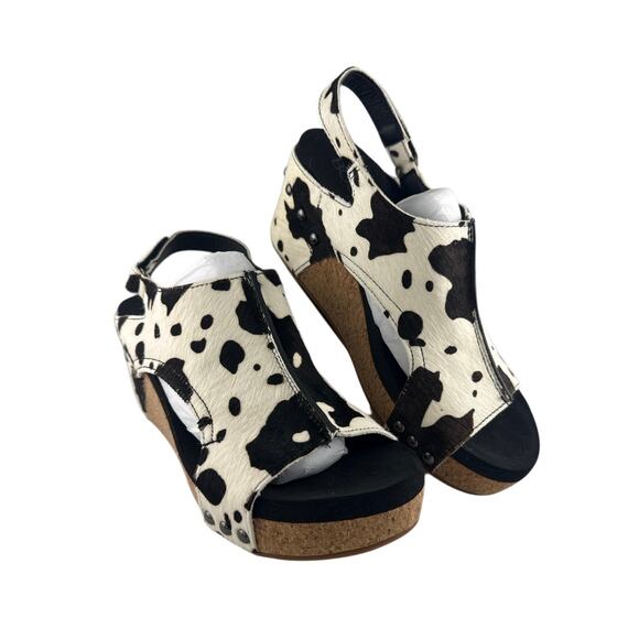 Corkys Shoes - Corkys Pasture Sandals - Cow Print Wedge Heels - Size: 8 NWOB